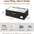 StorageWorks Under Bed Storage Bins, 10'' Underbed Storage Containers with Lid, 77L Clothes Organizer for Bedding, Blankets, Sweaters, Shoes, 2-Pack