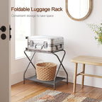 AMHANCIBLE Luggage Rack, Set of 2, Foldable Suitcase Stands for Guest Room, Metal Luggage Holder with Storage Shelf for Bedroom, Hotel, Easy Assemble, HLR02GY