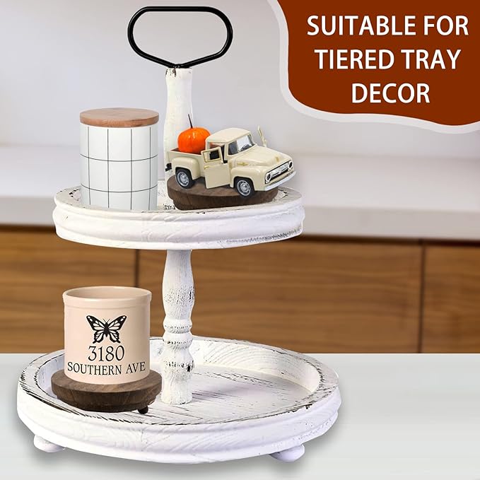 2 Pcs Wood Riser - 3.75' Display Stand for Farmhouse Decor, Tiered Tray Accessories, Round Rustic Pedestal for Home Decorations