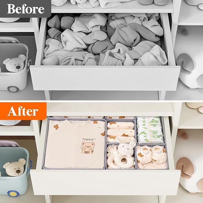 Lifewit Nursery Drawer Organizer for Clothes 16 Pack, Certified Child-safe Dresser Drawer Divider Storage Bins, Foldable Clothing Storage Basket for Baby Clothes/Underwear/Sock/Diaper in Closet