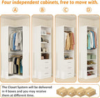 Closet System with 4 sets, 101.9" Closet Organizer Systems with 6 Drawers & 8 Hanging Rods & Adjustable Shelves, Walk in Closet Standing Closet System, Corner Closet System Set, White