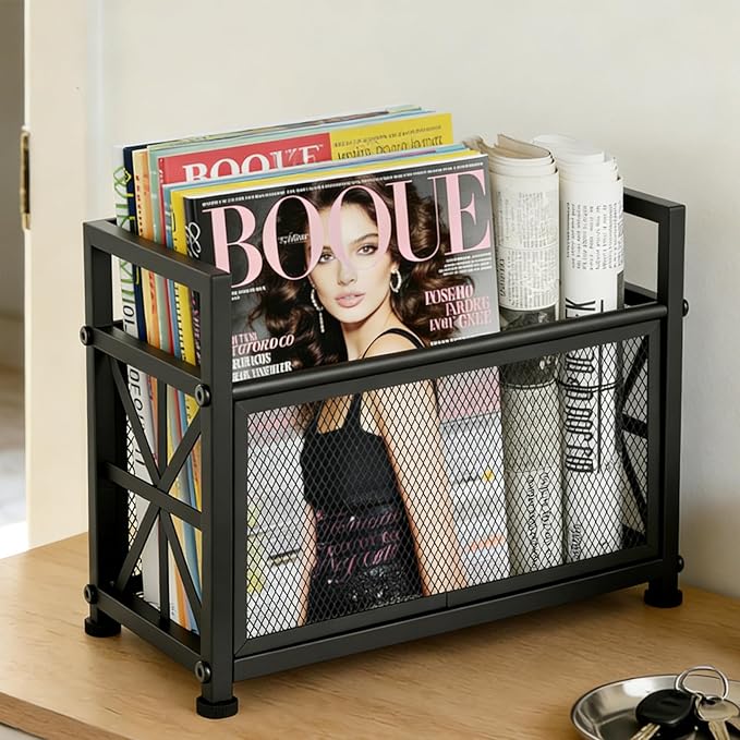 Black Magazine Holder, Magazine File Holder, Magazine Rack Floor Magazine Basket, Magazine Stand for Letters, Magazines, Books, Newspapers, Folder Organizer Bin for Books