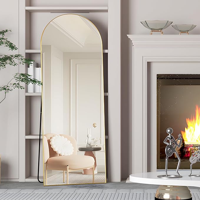 Full Length Mirror, 56"x16" Arch Floor Mirror with Stand, Gold Arched Full Body Standing or Leaning Mirror for Bedroom, Living Room