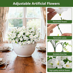 INQCMY Artificial Fake Plants Flowers for Outdoor Spring Decoration,12 Bundles Faux Silk Morning Glory Flowers for Outside UV Resistant Realistic Fake Plants for Planter Porch Patio Balcony Yard Decor
