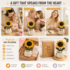 Velyra Crochet Sunflower Pot for Mom, Handmade Knitted Flower with Message Card, Cute Desk Decor, Mother’s Day Birthday Present for Grandma, Women Keepsake