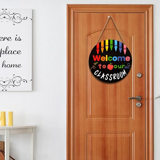 Welcome Sign for Classroom Door Decorations 12x12in Welcome to Our Classroom Sign Welcome Back to School Door Hanger Teacher Welcom Round Wood Hanging Signs for School Classroom Wall Board Supplies