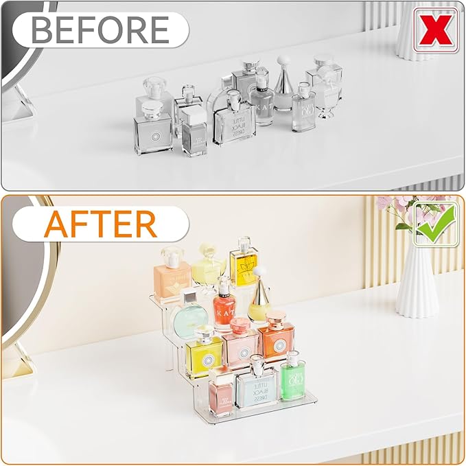 Yieach 4 Tier Clear Acrylic Display Risers,9 Inch Large Perfume Organizer,Colonge Stand and Cupcake Risers,Acrylic Tiered Display Stand for Figure,Funko Pop,Food,Candle,Fragrance Display,Cologne Shelf