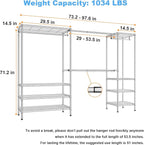 Ulif E11 Heavy-Duty Garment Rack, Metal Freestanding Clothes Rack and Closet Storage Organizer System with 8 Shelves and 4 Hanger Rods, (73.2-97.6)" W x 14.5" D x 71.2" H, Load 1034 LBS, Chrome