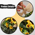 Sunflower Swag Lifelike Rustic with Green Leaves Garland Adornment Spring Summer Door Wreath Flower Swag for Holiday Window