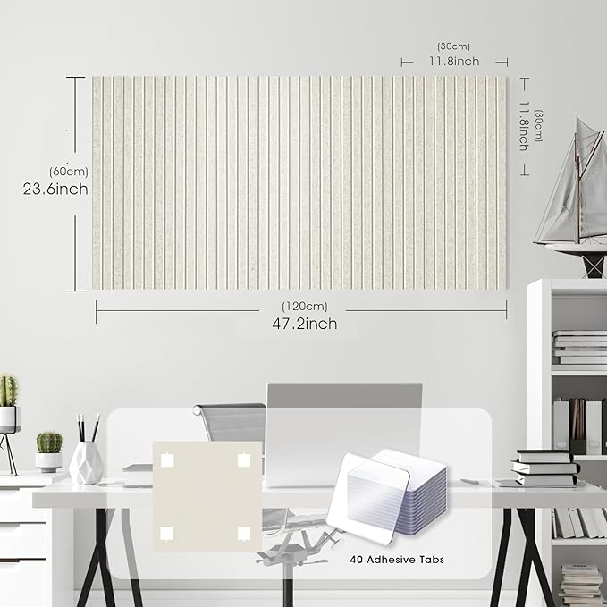 Large Cork Board for Office, 8 Pack Felt Wall Tiles with Slat Wall Paneling and Safe Removable Adhesive Tabs, Felt Bulletin Board Pin Board Cork Boards for Walls - Oatmeal