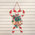 Glitzhome Christmas Candy Cane Wall Decor, 20"H Wooden Hanging Sign with Vintage Red White Stripe for Home Indoor Holiday Festival