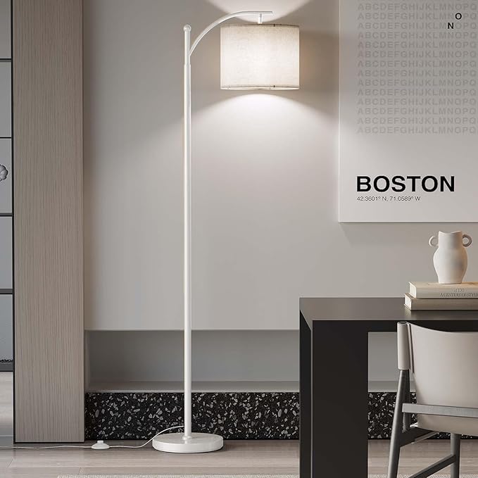 SUNMORY Arc Floor Lamp, Modern Floor Lamp with 9W 3 Color Temperatures Bulb, Metal Standing Lamps with Adjustable Hanging Lampshade, Tall Floor Lamps for Living Room, Bedroom, Office