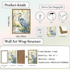 Framed Blue Heron Wall Art, Watercolor Sea Bird Pictures Wall Decor, Coastal Nature Wildlife Animal Paintings Canvas Prints for Living Room Bedroom Bathroom Office Home Decor 16x24 inch