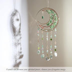 Green Gemstone Dream Catcher 7 Chakras Tree of Life Moon Dream Catchers with Healing Crystal Stones Handmade Suncatcher Dreamcatcher Wall Decor for Adults Living Room,Bedroom,Garden,Bless Gift