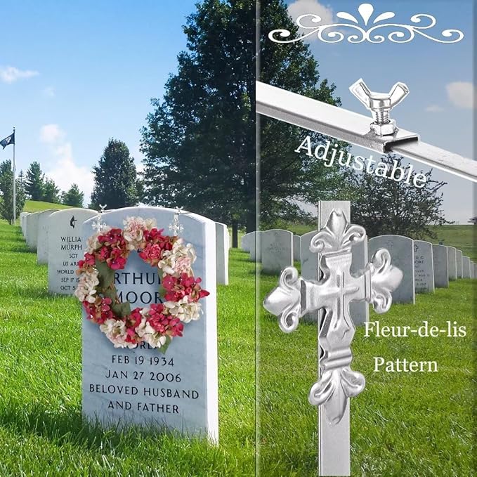 2 Pack Christmas Headstone Wreath Hanger - Adjustable 6-11 Inch - Metal Gravestone Flowers Holder - Cemetery Tombstone Wreath Hook for Christmas Grave Memorial Day
