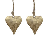 Rustic Iron Wall Accent for Home Decor | Handmade Metal Hanging Décor with Jute Rope | Golden Heart Design (4" & 3.5") Indoor & Outdoor Decoration (Set of 2)