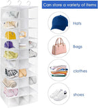 coastal rose Hanging Shoe Closet Organizer, 30 Sections Hanging Closet Organizers and Storage Shelves with 6 Mesh Pockets, Space Saving Shoe Rack Holder Hanger, White