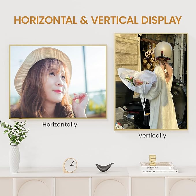 19x25 Aluminum Metal Picture Frame,Tempered Glass Gold Photo Frame 19x25 for Family Photo,Posters,Art,Document to Wall Mount Horizontally or Vertically