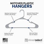 Plastic Hangers 50 Pack - Space Saving Clothes Hangers, Made in USA, Durable & Strong Plastic Shirt & Coat Hanger with Notches & Shoulder Grooves, Non-Slip Clothing Hangers | Grey