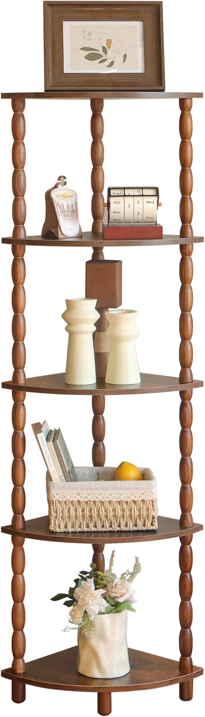 MaxSmeo Corner Shelf, 5-Tier Corner Bookshelf for Small Spaces, Stylish Corner Storage Display Shelves for Bedroom, Bathroom, Kitchen, Living Room (Rustic Brown)