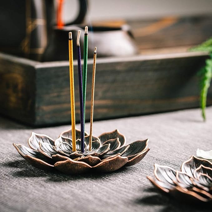 GARMOLY 3 Pack Brass Lotus Incense Holder, Incense Sticks Burner, Incense Ash Catcher