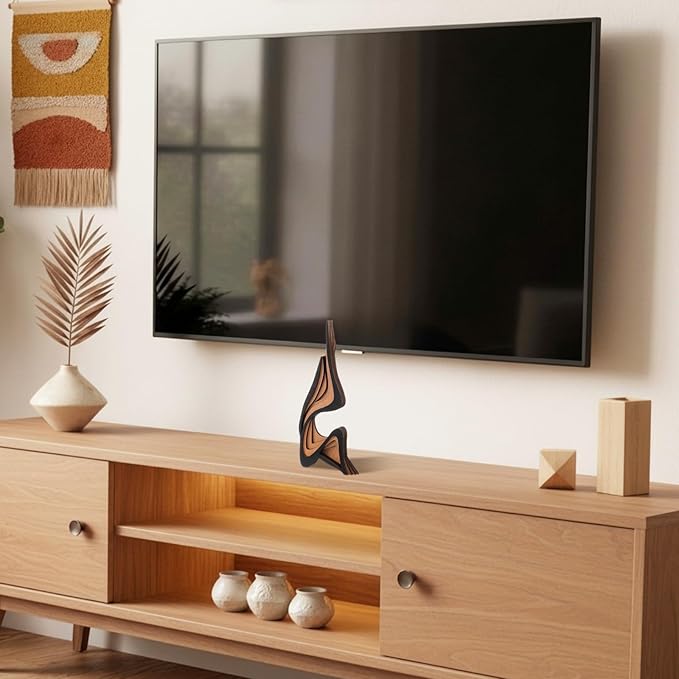 Fumete Mid-Century Modern Wood Abstract Sculpture Wooden Curved Art Table Decoration Modern Home Decorative Objects for Mantel Bookshelf Dresser Living Room Office & Entryway Table Decorative