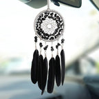 Car Rear View Mirrior Hanging Accessories Black Dream Catcher Small, Crystals Stones Feather Pendant Interior Rearview Mirror Decoration