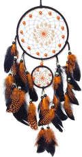 Orange and Black Dream Catcher Wall Decor Feather Dream Catchers with Luminous Bead Handmade Dreamcatcher Wall Hanging Ornament for Bedroom Living Room Home Decor