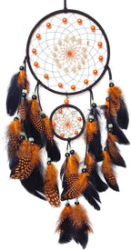 Orange and Black Dream Catcher Wall Decor Feather Dream Catchers with Luminous Bead Handmade Dreamcatcher Wall Hanging Ornament for Bedroom Living Room Home Decor
