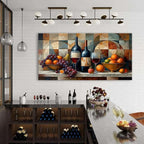 Geometric Kitchen Wall Art Abstract Wine Canvas Prints Red Wine Glass and Fruit Pictures Rustic Farmhouse Still Life Painting Wine Bar Decor for Dining Room Restaurant Home Decorations 29.53x57.87"