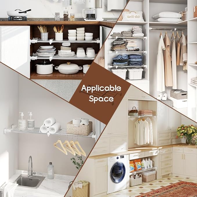 Hershii Expandable Shelf Rod Closet System Heavy Duty Clothes Hanger Adjustable DIY Storage Organizer Shoe Rack