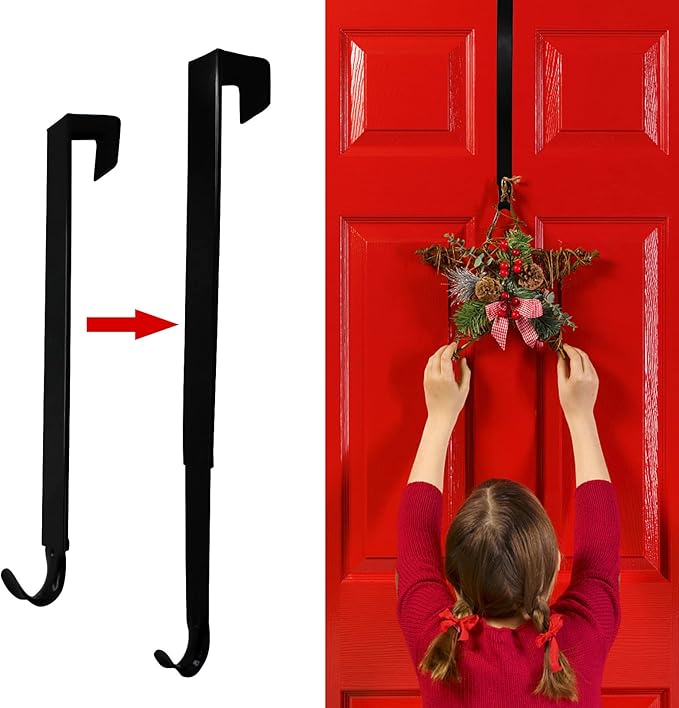 Tuzuaol Wreath Hangers for Front Door, Adjustable Wreath Hanger from 15 to 25 inch Over The Door Hooks Non-Scratch for Christmas Wreath Door Decor