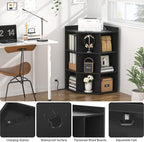 Aheaplus Corner Cabinet, Black Corner Storage with USB Ports and Outlets, Corner Cube Toy Storage for Small Space, Wooden Cubby Corners Bookshelf with 9 Cubes for Playroom, Bedroom, Living Room, Black