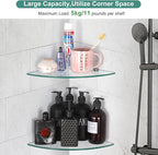 Glass Corner Shower Shelves, Tempered Floating Glass Shelves Wall Mount, Shower Caddy Organizer, Bathroom Corner Shelf with Zinc Alloy Brackets for Bathroom, Kitchen, Living Room, 9.8" x 9.8", 2 Pack
