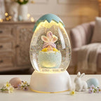 Gnome Easter Snow Globe, Easter Bunny Snow Globe Eggs Spring Decor with Swirling Glitter, 6H Timer, USB or Battery Powered, Speak No Evil Gnome Snowglobe for Tabletop Decor Gift 7.4 Inch (Blue)