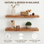 30 Inch Floating Shelves, Solid Wood Wall Shelves, 8 Inch Deep Floating Shelf – for Bathroom, Bedroom, Living Room, Kitchen, Home Decor & Storage, Heavy-Duty Wooden Shelf Wall-Mounted, Set of 2