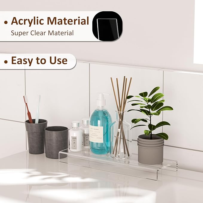 Sezanrpt Acrylic Shelf Riser 12x3.9x1 pack of 2, Clear Display Shelf 12” for Shoes, Glasses, Plants, Home Decors, Perfume, 12x3.9x1 Inch