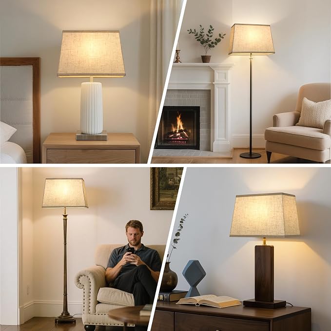 Rectangle Lamp Shades Set of 2, Top 7"x12.5", Bottom 9"x15", Height 10"，Large Beige Lampshades for Table Lamps Floor Lamps, Square Lamp Shade Replacement, Spider, Harp Holders Included, Easy Assembly
