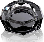 Coomin 5.9in Bigger Crystal Glass Ash Tray, Sparkly Cigarettes Cigar Ashtray, Cool Ashtrays for Smokers Indoor Office Home Desktop Tabletop, Gifts for Men, Black