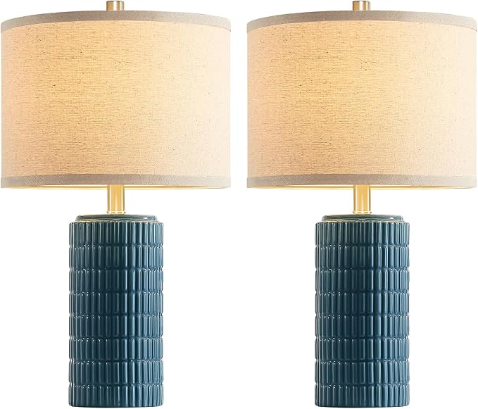 AIEAMPDO 23" Set of 2 Farmhouse Ceramic Table Lamps for Living Room | Rustic Nightstand Lamps For Bedroom, Office, Dorm And Hallway, 2 LED Bulbs Included