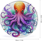 Wall Picture, with Colorful Octopus Printed Circular Iron Hanging Picture,Wall Art Decor,Home for Bedroom Living Room Bathroom Decor,Iron Painting 11.8X11.8 in
