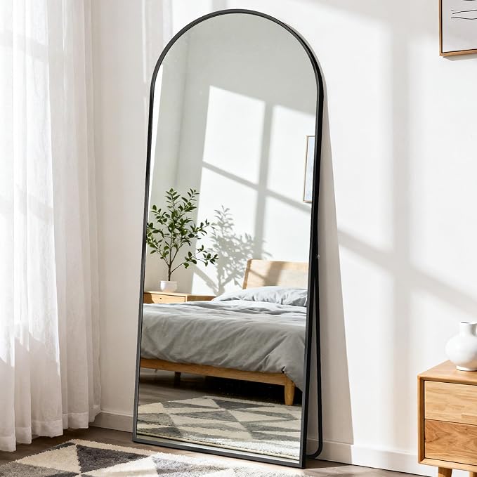 DUMOS 63"x20" Arched Full Length Mirror with Stand, Floor Body Mirror Shatter-proorf Nano Glass with Aluminum Frame, Free Standing or Hanging Leaning Modern Simple Home Decor, Gold