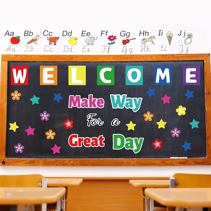 Classroom Bulletin Board Decoration Set Welcome Banner Wall Door Decor Colorful Classroom Decorations for Kindergarten Preschool Elementary Middle School (Welcome, Make Way for a Great Day)
