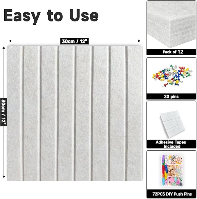 Large Cork Board for Walls, Yunihome 12 Pack 36" x 48" Felt Bulletin Board Wall Tiles for Home Kitchen School Office Wall Decor with Assorted Colors DIY Decorative Push Pins Sets