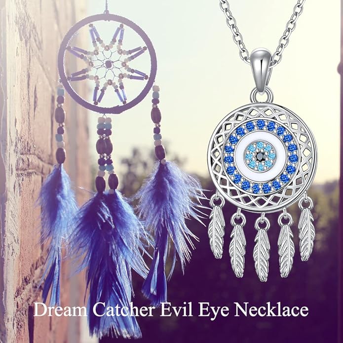 Dream Catcher Pendant Necklace 925 Sterling Silver Synthetic Moonstone Crystal Sunflower Rose Flower Evil Eye Dreamcatcher Cremation Jewelry Gifts for Women Wife Mom