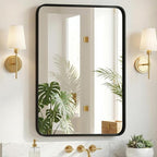 Sweetcrispy Bathroom Wall Mirror, 40x30 Inch Wall Mount Mirror for Over Sink, Modern Rounded Rectangle Vanity Mirrors with Matte Metal Framed, for Home Decor, Living Room, Bedroom, Black