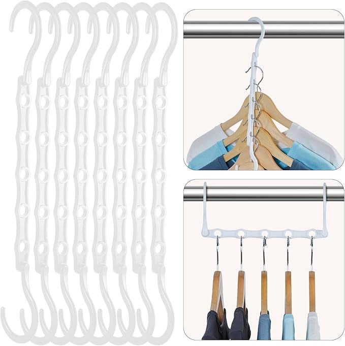HOUSE DAY Closet Organizers and Storage, 8 Pack Magic Hangers Space Saving Clothes Hangers, Sturdy Plastic Hangers with 5 Holes for Wardrobe Closet Organization, College Dorm Room Essentials
