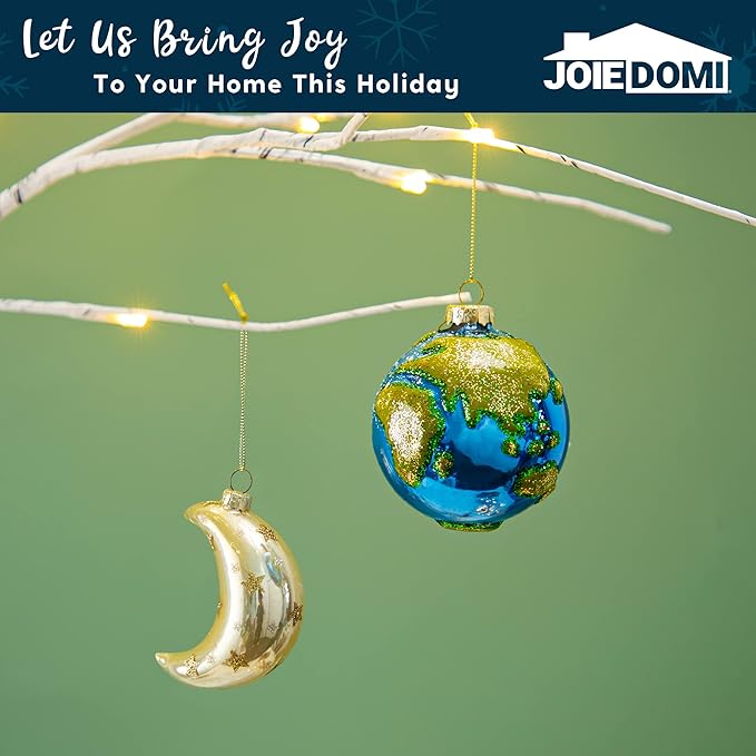 Joiedomi Hanging Ornament for Christmas Tree Decoration, Earth & Moon Blown Glass Ornaments for Xmas Gift Holiday Party Favor Decoration