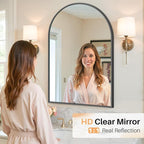 Bathroom Mirror for Wall, 38x26 Inch Arched Mirror, Matte Black Metal Framed Bathroom Vanity Mirror for Restroom Farmhouse, Anti-Rust, Tempered Glass, Hanging or Leaning