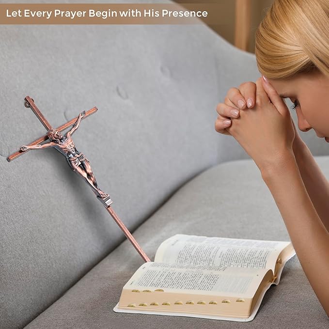 ACHIBANG 10" Crucifix Wall Cross – Antique Copper Catholic Jesus Wall Crucifix for Home or Over-the-Door Blessing